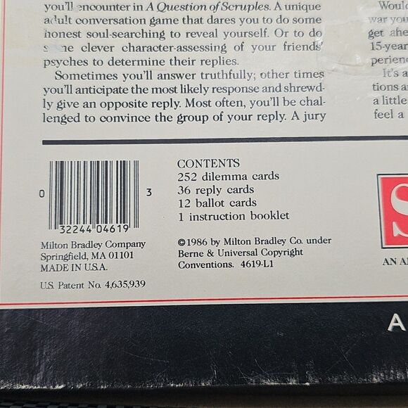 VTG A Question Of Scruples Card Game 4619 1986 Milton Bradley - Missing 1 Card - Picture 12 of 13
